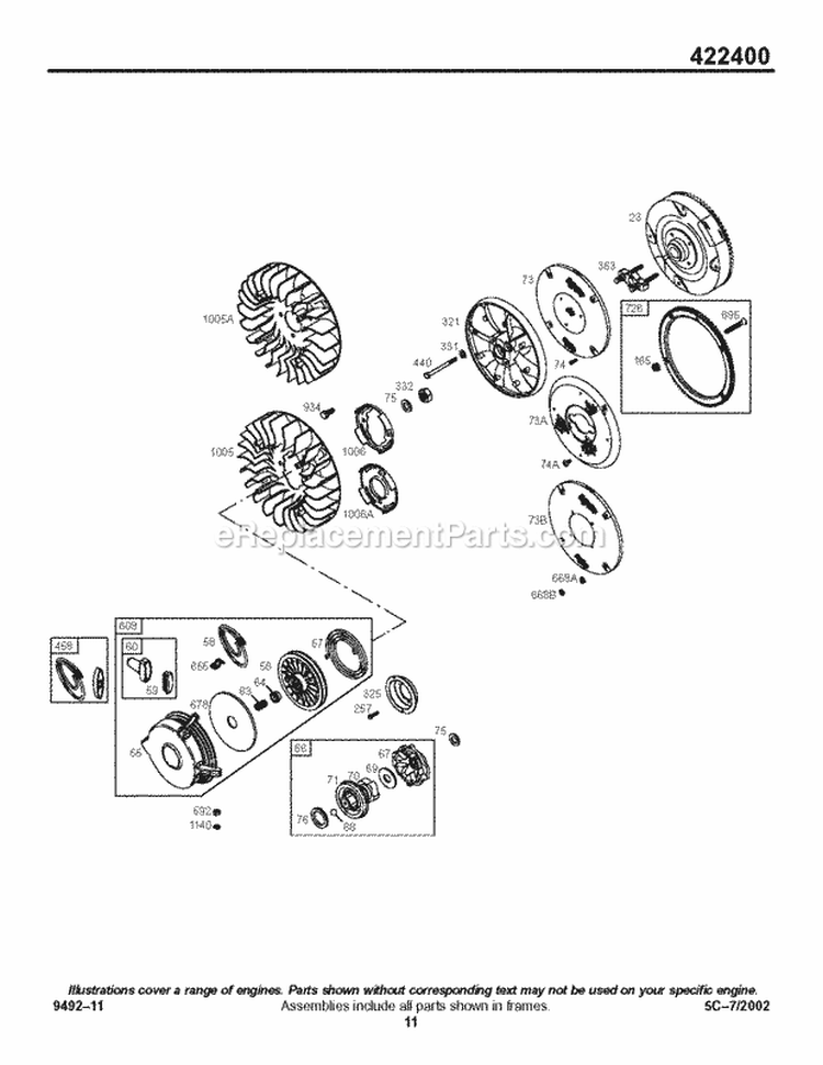 Flywheel Rewind Diagram and Parts List for 422445-1290-01  Briggs and Stratton Engine